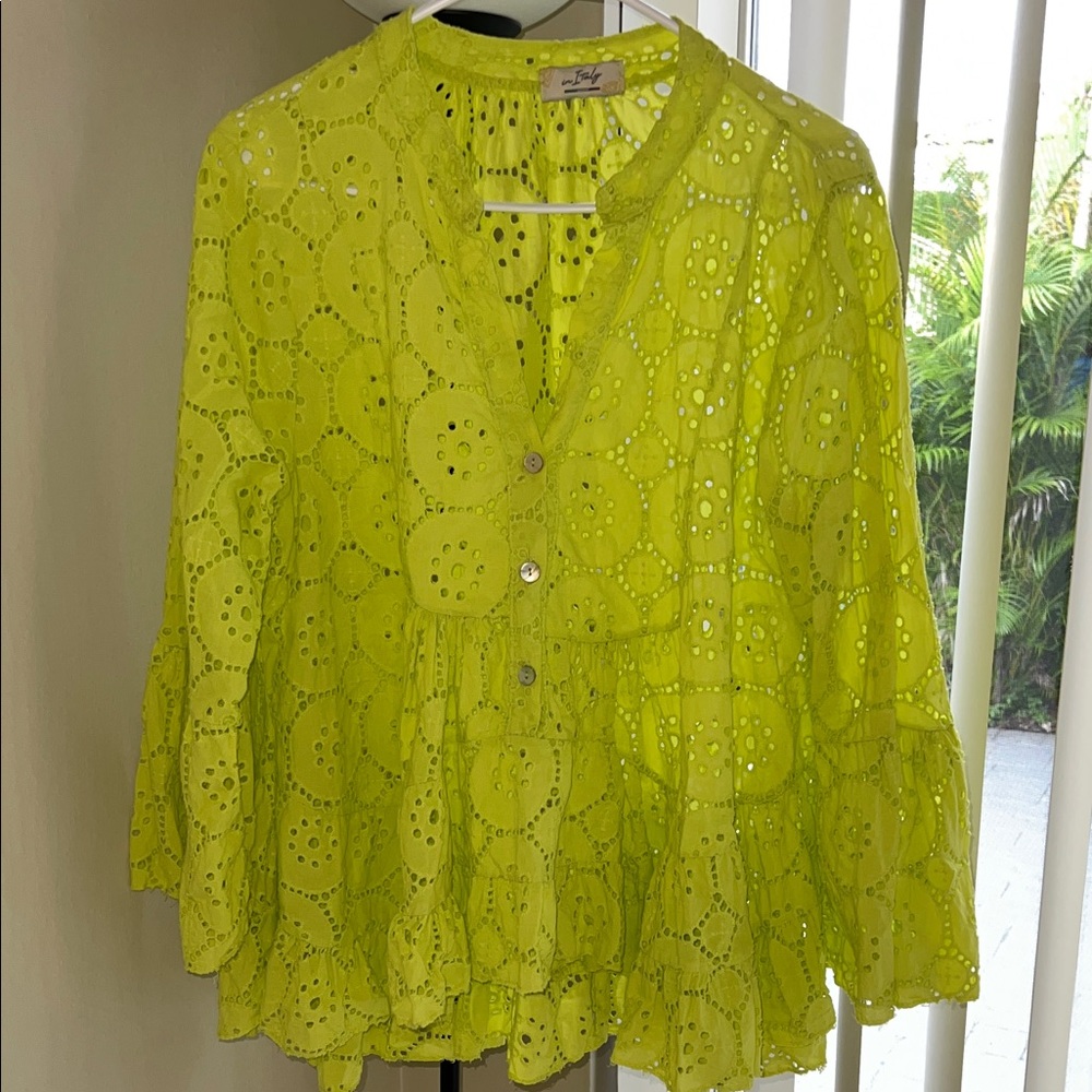 Anthropologie Chartreuse Eyelet Blouse